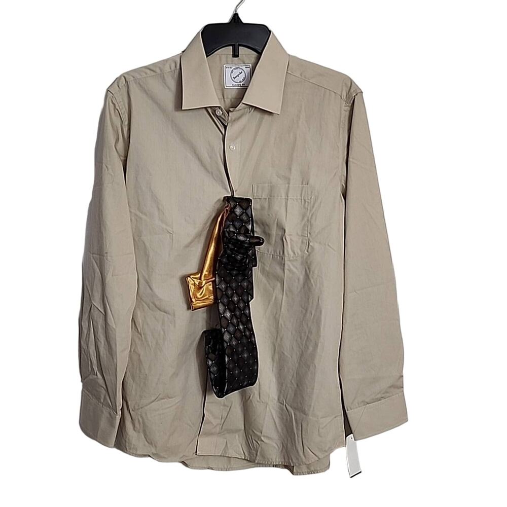 Bespoke Mens Tan Dress Shirt, NWT, 15-15.5 32-33, Classic Fit